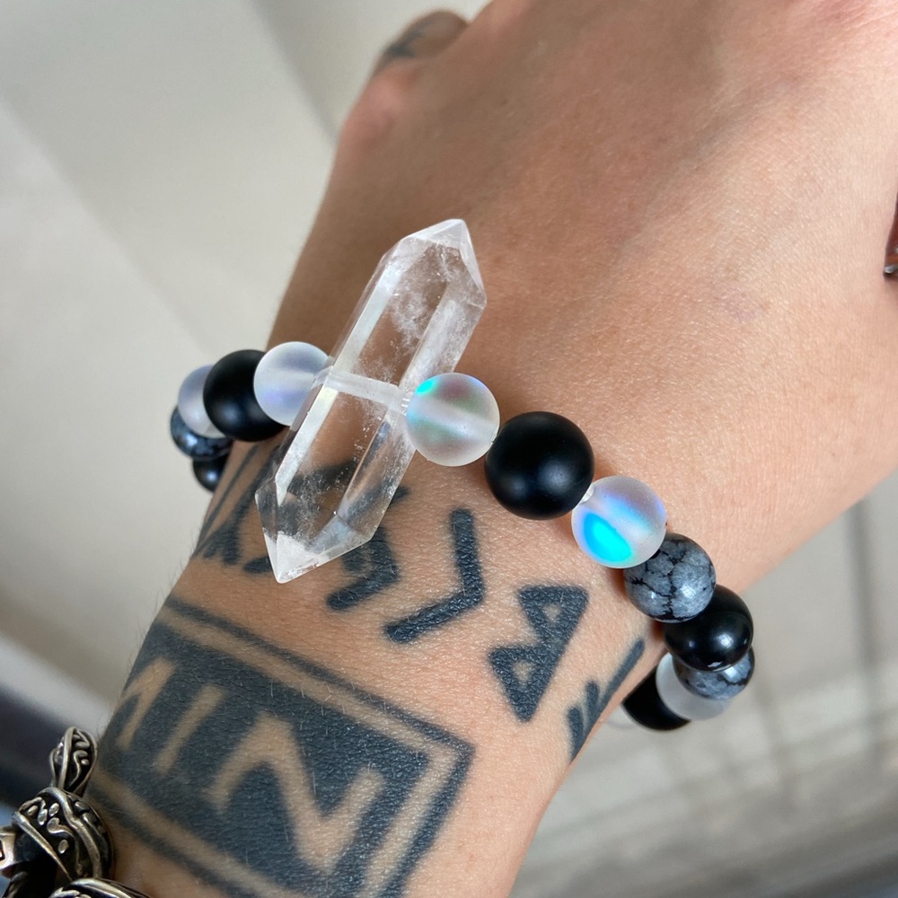 Genuine crystal quartz opalite obsidian bracelet - Picture 4 of 8